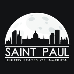 Fototapeta na wymiar Saint Paul Full Moon Night Skyline Silhouette Design City Vector Art background.