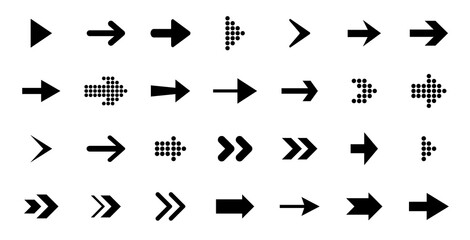 Arrows big black icon set. Collection of concept arrows for web design, mobile apps, interface and more. Cursor. Arrow flat style isolated on white background. Vector illustration