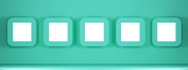 green wall with a row of square niches