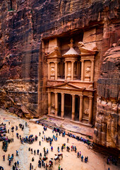 Aerial view of the Treasury in the Lost City of Petra, Jordan