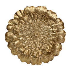 Round golden decorative element with floral pattern isolated on white background. Design element with clipping path