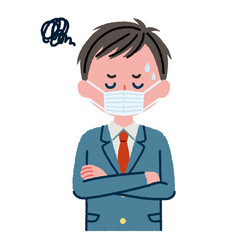 マスクをつけて悩んでいる男子高校生のイラスト素材
