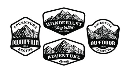 set of mountain logo badge, monochrome in vintage design