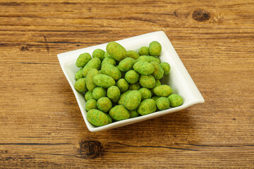 Spicy wasabi peanuts in the bowl