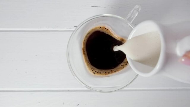 Coffee with milk in a glass cup in the shape of a heart. Valentine's day concept. 