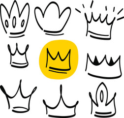 Crown doodle set drawn by hand.
