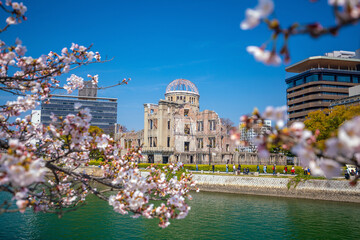 View of the atomic bomb dome in Hiroshima Japan. UNESCO World Heritage Site
