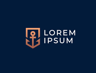 Anchor logo icon design template. Line anchor shield vector logotype.
