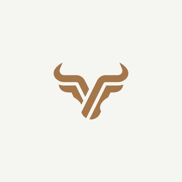 Bull head logo. Abstract stylized cow or bull head with horns icon. Premium logo for steak house, meat restaurant or butchery. Taurus symbol. Vector illustration.
