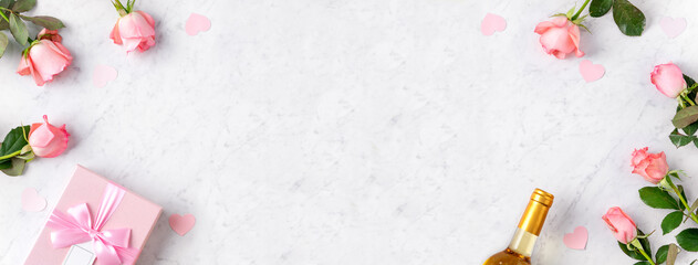 Giftbox and pink rose for Valentine's Day holiday gift design concept.