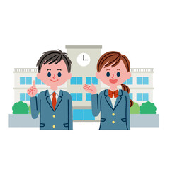 学校(校舎)と生徒のイラスト素材