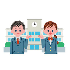 学校(校舎)と学生のイラスト素材