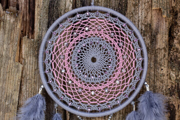 Handmade dream catcher with feathers threads and beads rope hanging