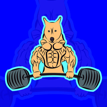 Gym Mascot Logo. Body Builder Dog, Dog with dumble in hand