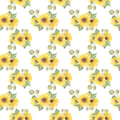 Watercolor sunflower seamless pattern. sunflower background