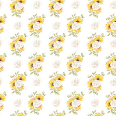 Obraz premium Watercolor sunflower seamless pattern. sunflower background