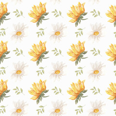 Fototapeta na wymiar Watercolor sunflower seamless pattern. sunflower background