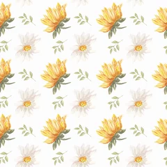 Foto op Plexiglas Watercolor sunflower seamless pattern. sunflower background © gingernatyart