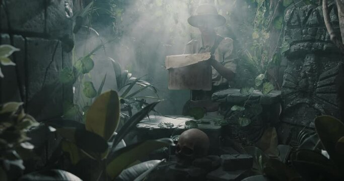 Scared explorer lost in the jungle