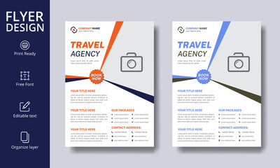 Modern Orange and Blue Travel Agency Flyer Design | Editable Tourist Flier in A4 Size with Bleed