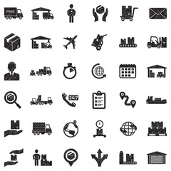 Shipping And Delivery Icons. Black Scribble Design. Vector Illustration.