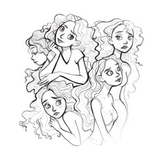 Sketchbook. Set of emotions of a young and young, beautiful girl drawn by hand with a pen on a white background