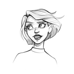 An avatar in a sketch of a young girl with short hair. Handwork