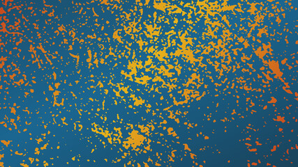 Random brush strokes in golden colors on turquoise backdrop. Stains on the wall. Empty textured background.