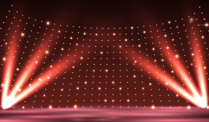 Stage podium with lighting, Stage Podium Scene with for Award Ceremony on red Background. Vector illustration.
