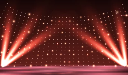 Foto op Plexiglas Stage podium with lighting, Stage Podium Scene with for Award Ceremony on red Background. Vector illustration. © klerik78