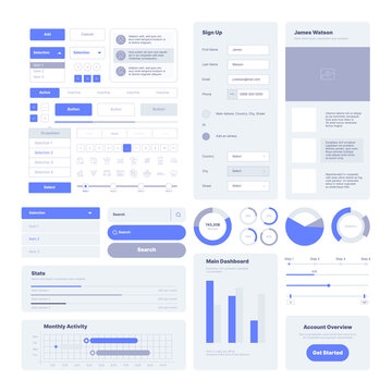 Ui kit. User layout elements for web design projects and mobile application items garish vector templates. Ui web, mobile layout page illustration