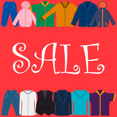 Template for advertising poster, billboard with set clothes. Vector clipart.
