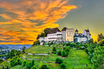 Lenzburg Castle in Aargau, Switzerland at sunset