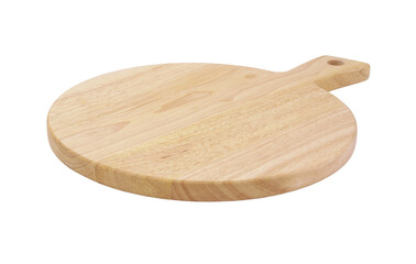 Round wooden cutting board isolated on white background	
