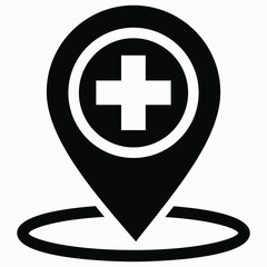 Obraz premium Hospital location icon. Pharmacy location. Location of the medical facility. Doctor's coordinates. Vector icon.
