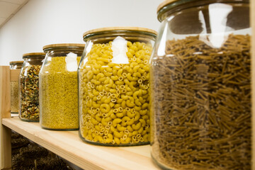 Self service bulk organic food. Eco-friendly zero waste shop. Small local business. Juliana soup, bulgur pasta and noodles