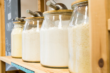 Self service bulk organic food. Eco-friendly zero waste shop. Small local business. Chickpea flour, oatmeal and rice flour