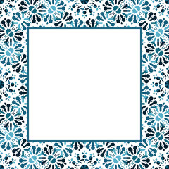 Oriental ornamental mosaic border. Arabic design for page decoration. Vector asian square frame