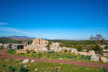 Naklejka premium The ancient city of Lyrboton Kome, located in the Kepez on a hill in Varsak, discovered in 1910, an important olive oil production center in the region and had close ties to Perge, Antalya
