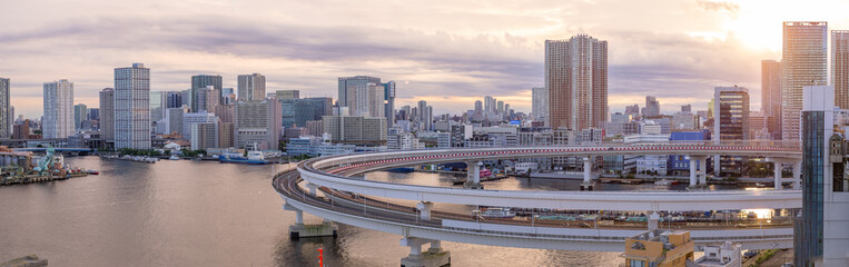 Naklejka premium Panorama view of Shibaura area in Tokyo
