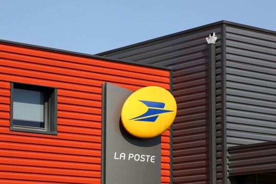 Belleville, France - September 13, 2020:La Poste building in France. La Poste is a postal service company in France, operating in metropolitan France as well as in the five French overseas departments