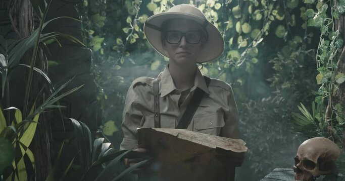 Scared explorer lost in the jungle