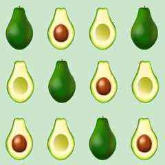 Avocado Poster Isolated Mint Background With Gradient Mesh, Vector Illustration