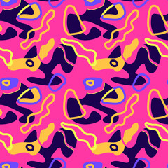 Abstract unusual seamless pattern with shapes and wave lines