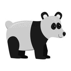 cute cartoon flat panda from side, vector isolated on white, illustration for children