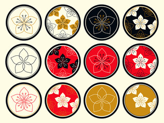 cherry flowers round collection gold red