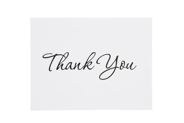 White Thank You greeting card isolated on white