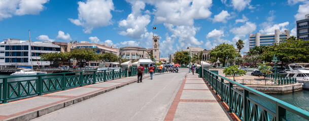 Bridgetown, Barbados. City centre with bridge street and parliament building. - obrazy, fototapety, plakaty