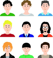 色々な髪型をした男性のカラーアイコン