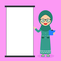 Muslim Girl Character with Blank Board